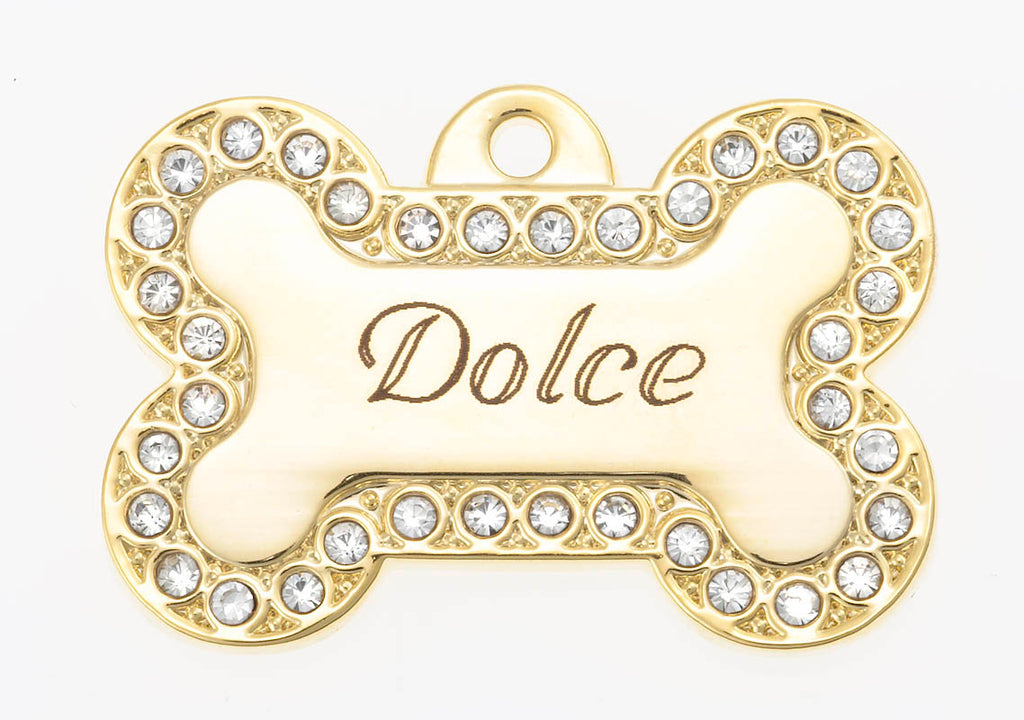 Dolce Small Bling Bone Pet Tag - Front Engraved Example