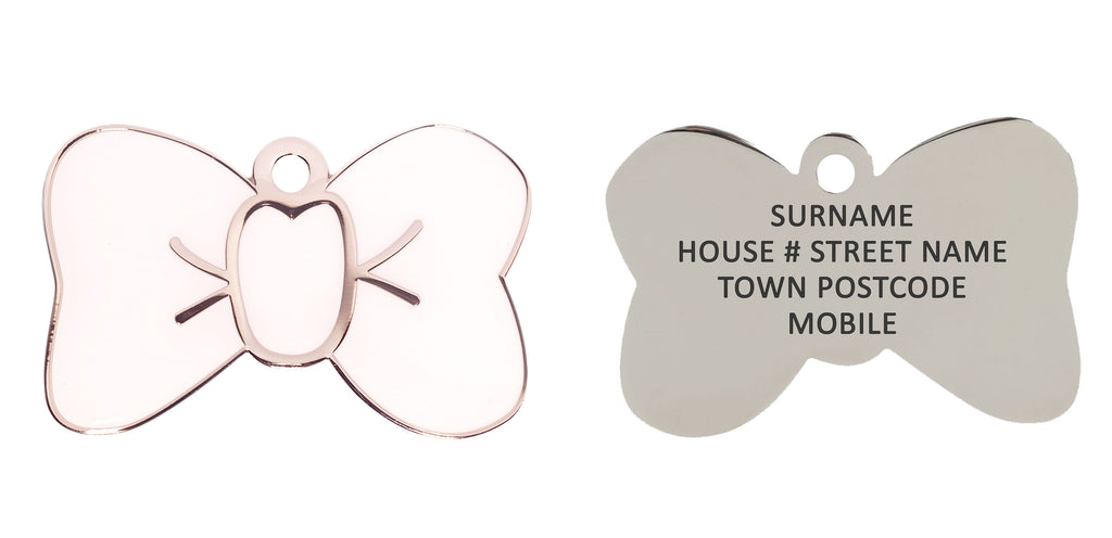 White Large Bow Tie Pet ID Tag - Engraved Example