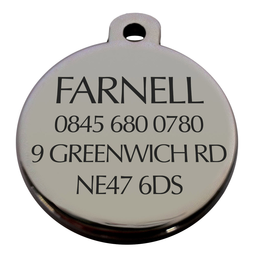 Young Kennel Club Round Lightweight Pet Tag - Engraved Example