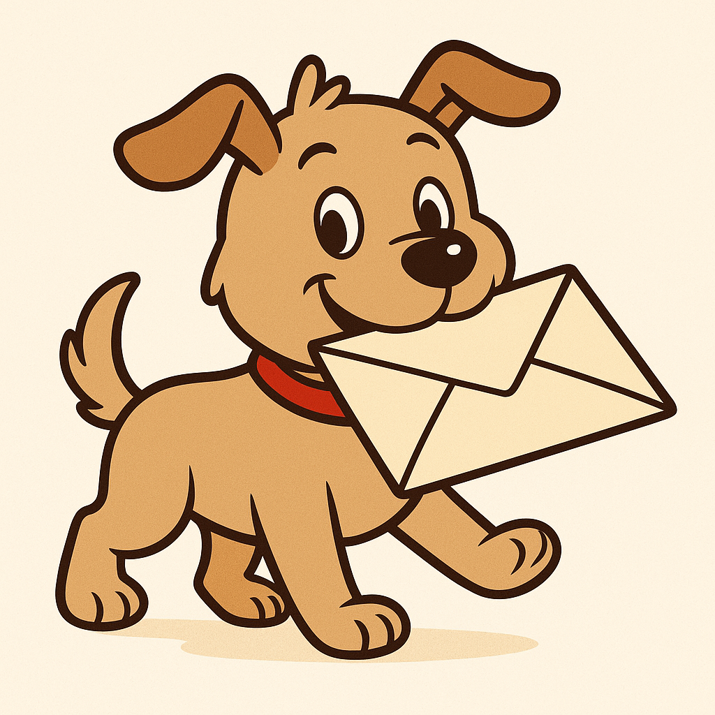 Cartoon puppy delivering an envelope