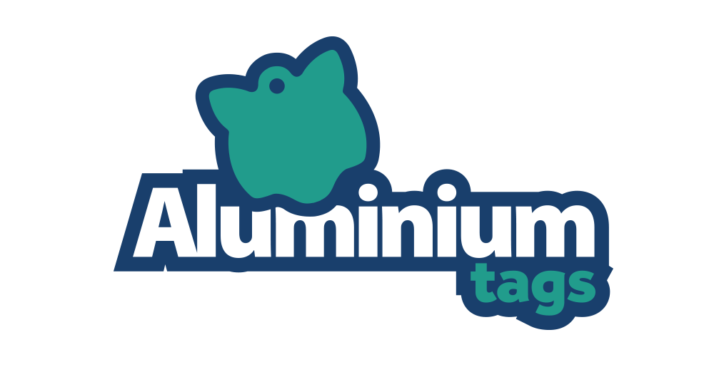 Logo for 'Aluminium tags' with a green tag icon on a white background