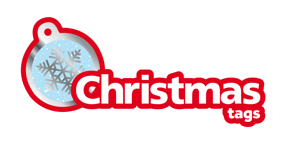 Logo with a Christmas tag design featuring a snowflake and the word 'Christmas' on a white background.
