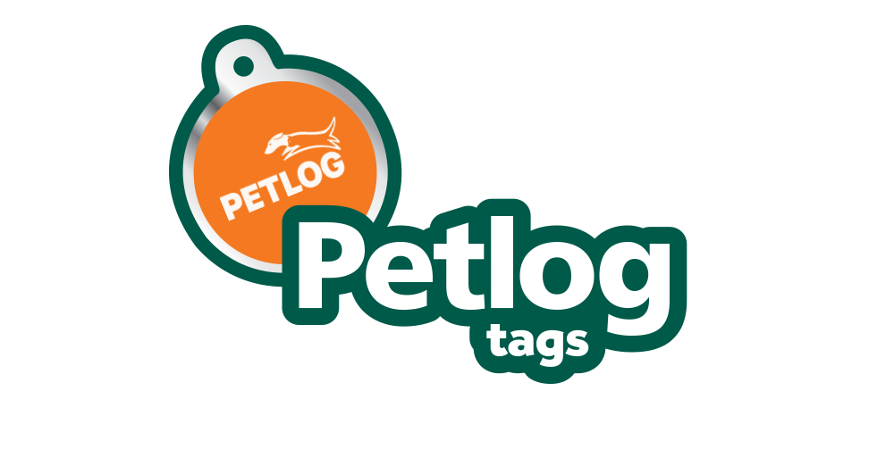 Petlog tags logo with an orange tag and green text on a white background