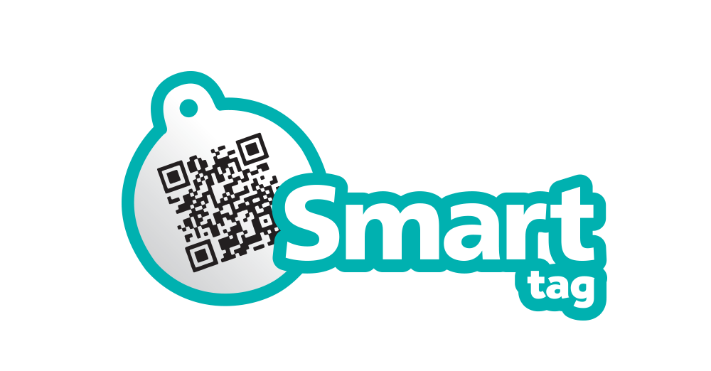 Smart tag logo with a QR code on a white background