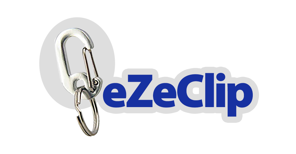 eZeClip product with carabiner on a white background