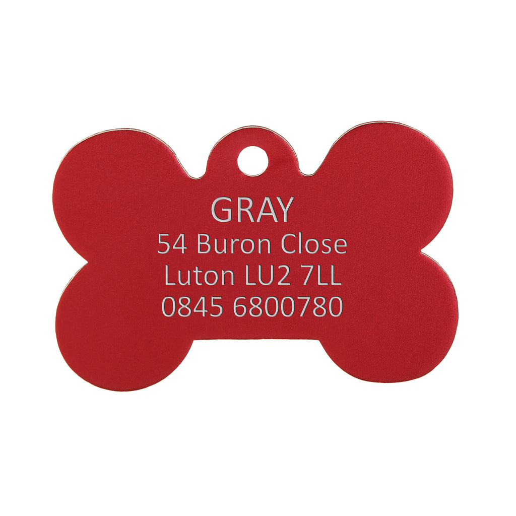 Aluminium Red Bone Pet ID Tag - Engraved Example