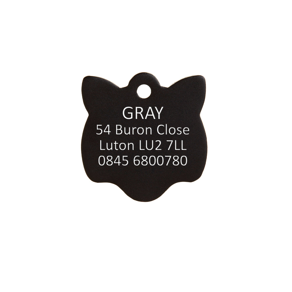 Aluminium Black Cat Pet Tag - Engraved Example
