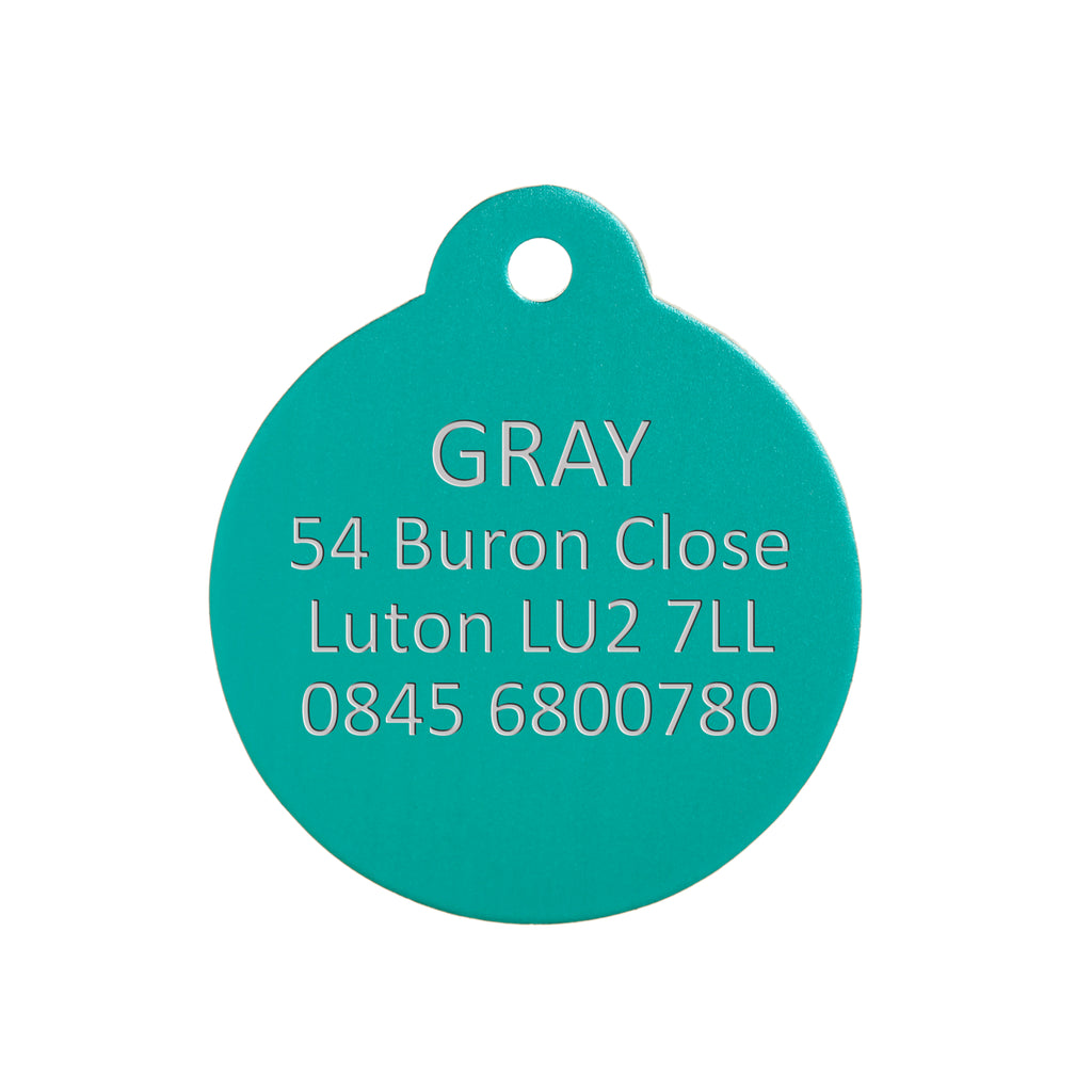 Aluminium Green Disc Pet Tag - Engraved Example