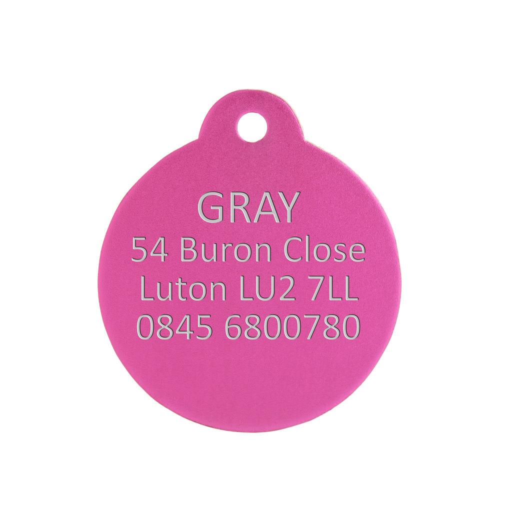 Aluminium Pink Disc Pet Tag - Engraved Example